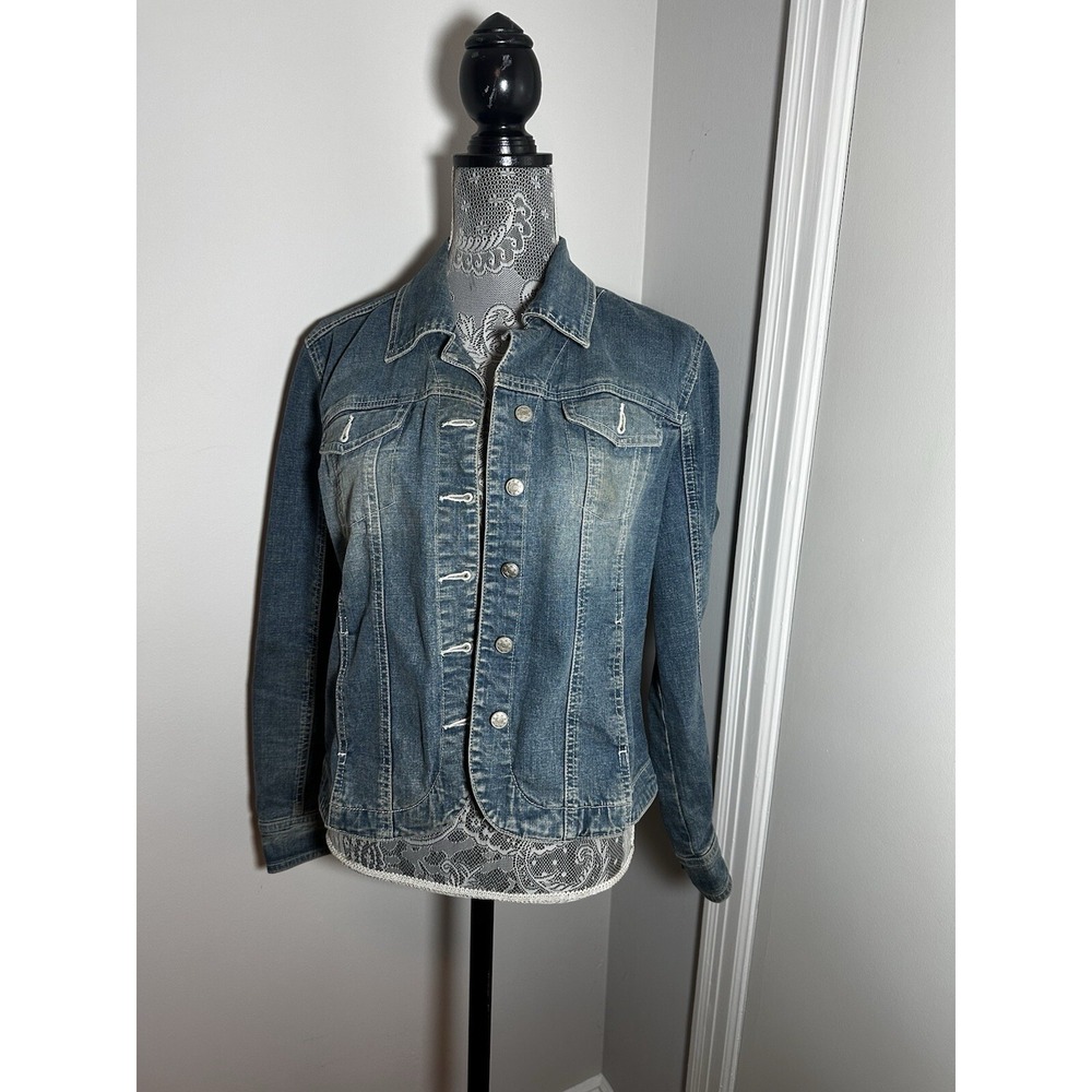 AMI Denim Trucker Jean Jacket Sz:M Stretch Cotton Blend Long Sleeve Rounded Hem